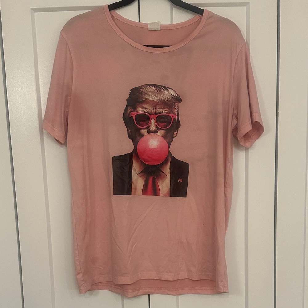 Pink Short Sleeve Graphic Tee - Bubblegum Portrait of President Trump
